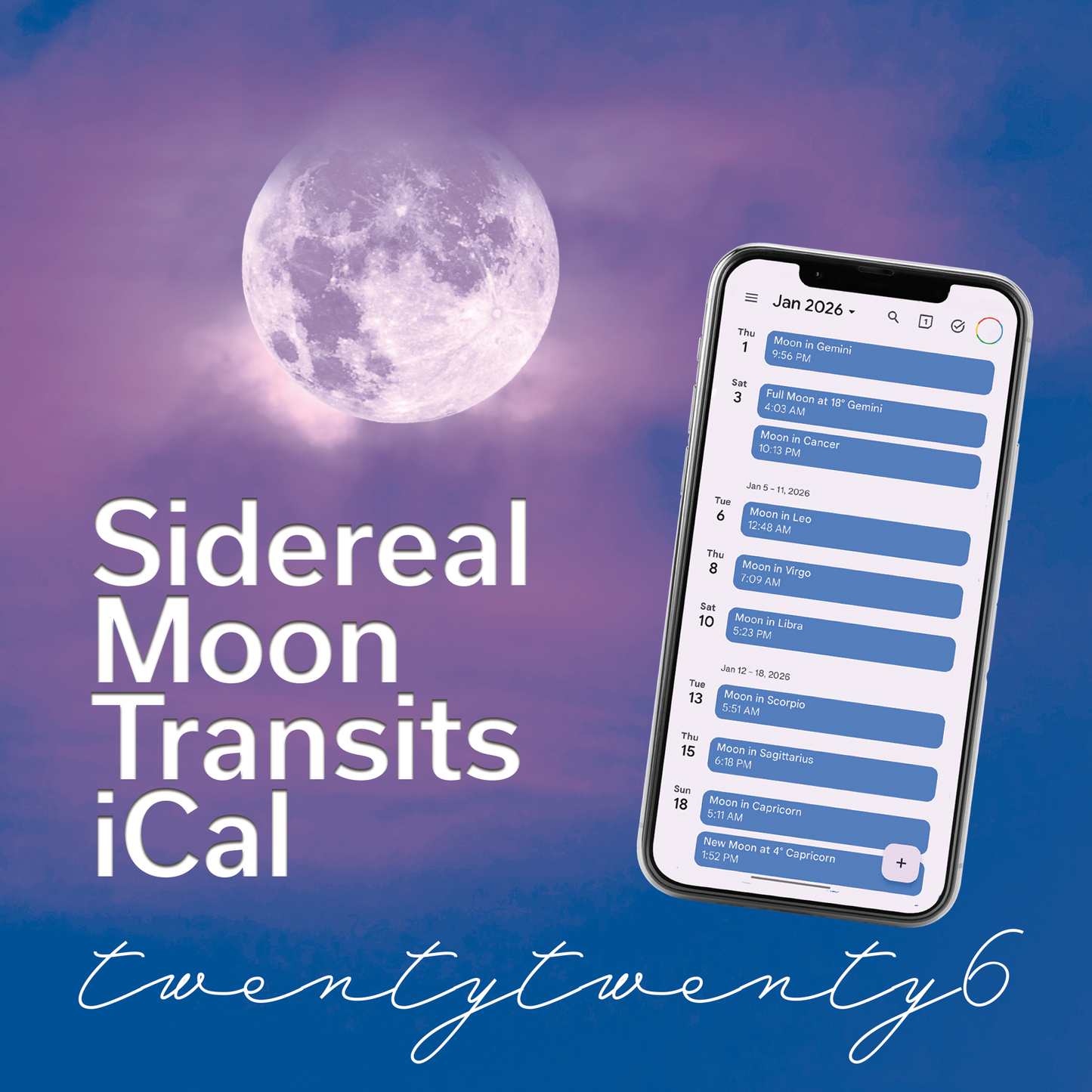 2026 Sidereal Moon Transits iCal