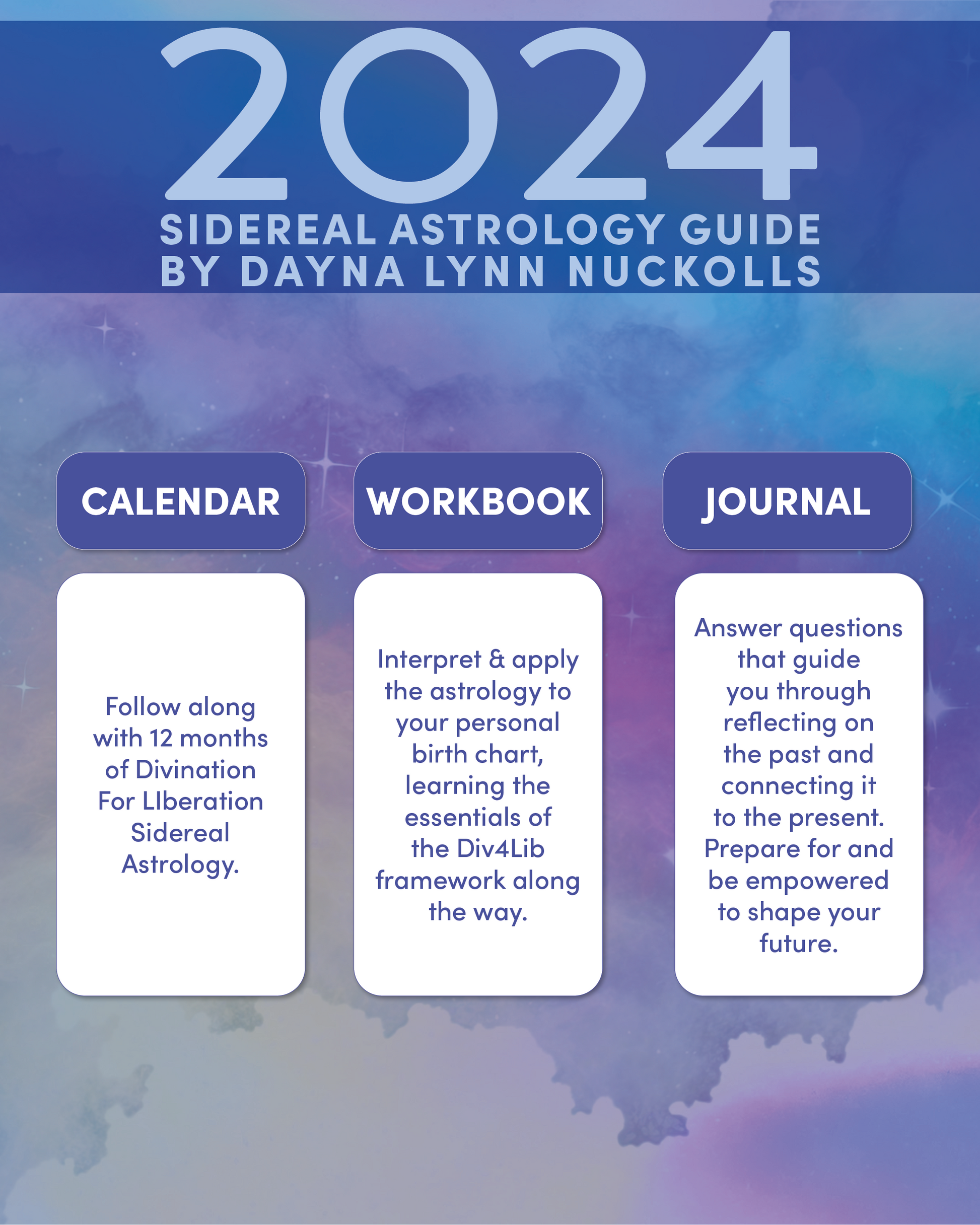 2024 Sidereal Astrology Guide is a sidereal astrology calendar using the Divination For Liberation Framework of sidereal Astrology. The 2024 Sidereal Astrology Guide is also a astrology workbook and an astrology journal.
